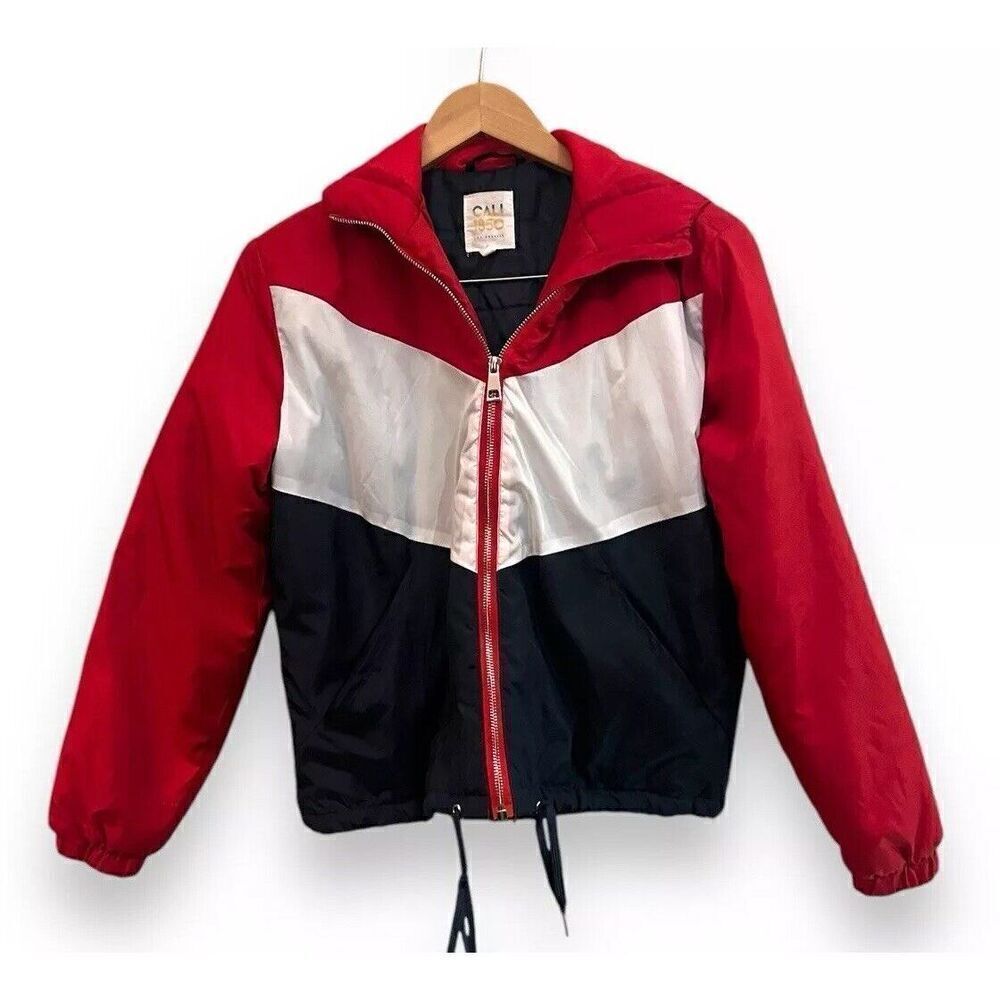 Cali 1850 Los Angeles Jacket Sz Small Hooded Red White Blue Jacket